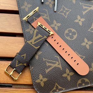 Luxury Apple Watch Band Leather Designer Print Brown 38mm 40mm 42mm 44mm Gold